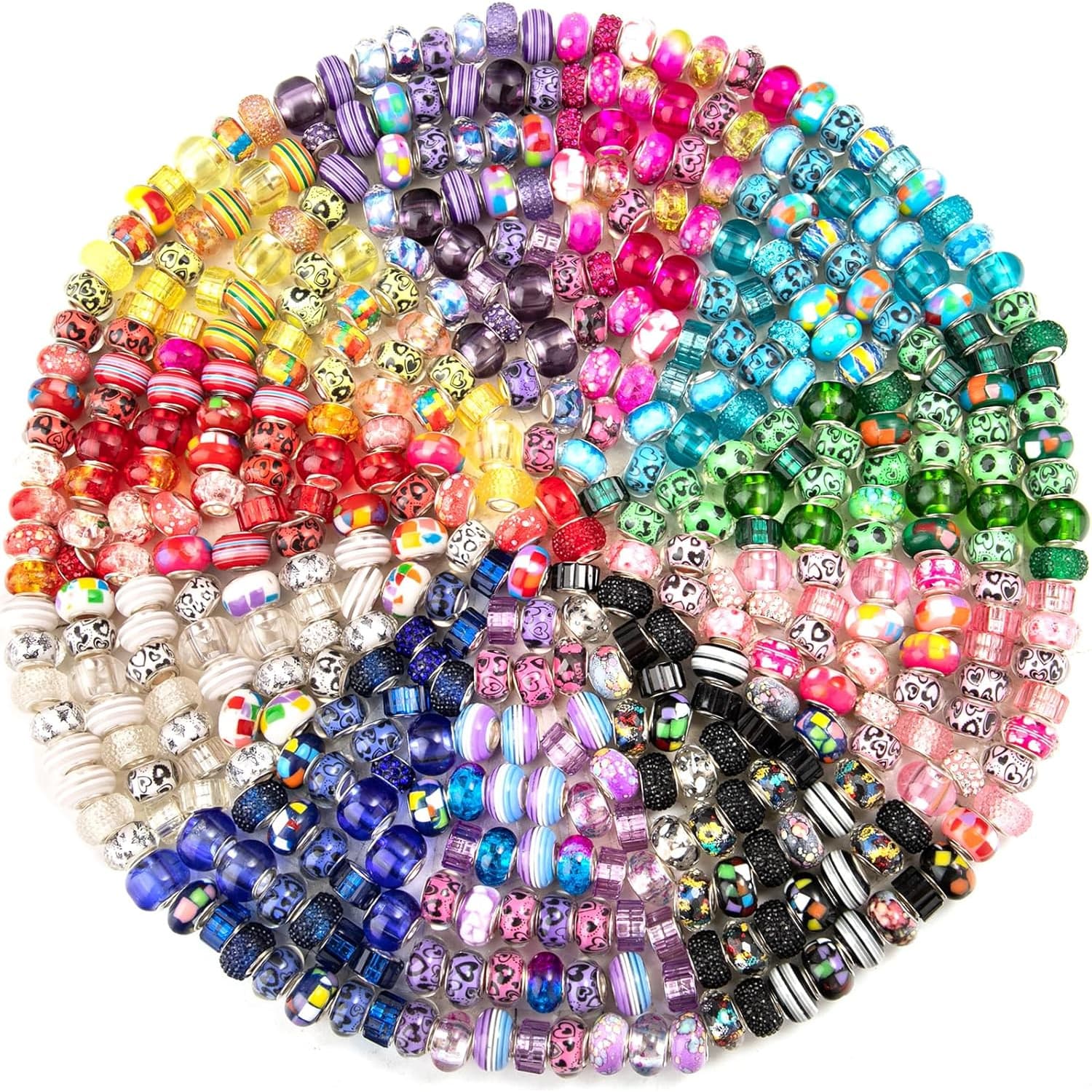 TEMU 220pcs Large Hole Beads - Random Mixed Color Lampwork Spacer Beads Charms, Bracelet, Necklace, Earring Jewelry Making
