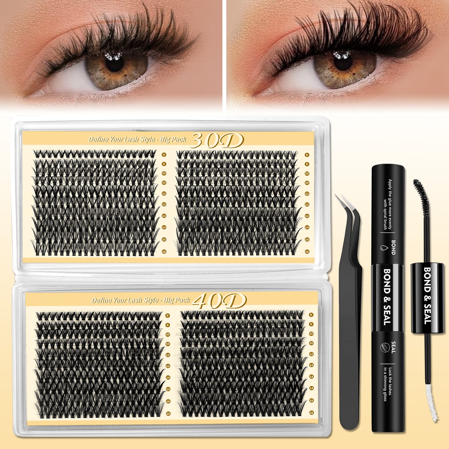 TEMU 800pcs Lash Clusters Kit Fluff 30d 40d Individual Lashes D Cluster Eyelash Extensions 8-16mm Lashes Extension Kit Eyelashes And Seal Waterproof, Lash Applicator, Thick False Eyelashes Kit