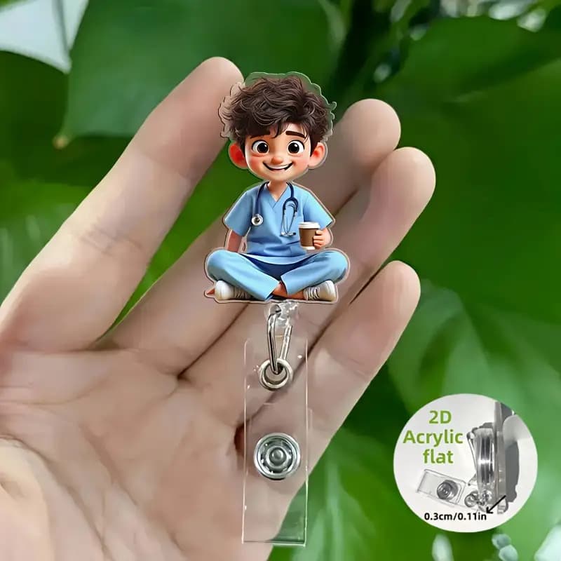TEMU 1pc 2d Flat Acrylic, 1pc, Male Nurse Id Badge Clip - Retractable Badge Holder, Durable Badge, Suitable For Medical Students And Nurses - Durable Material, For Nurse Badge Holders, Nurse Gadget