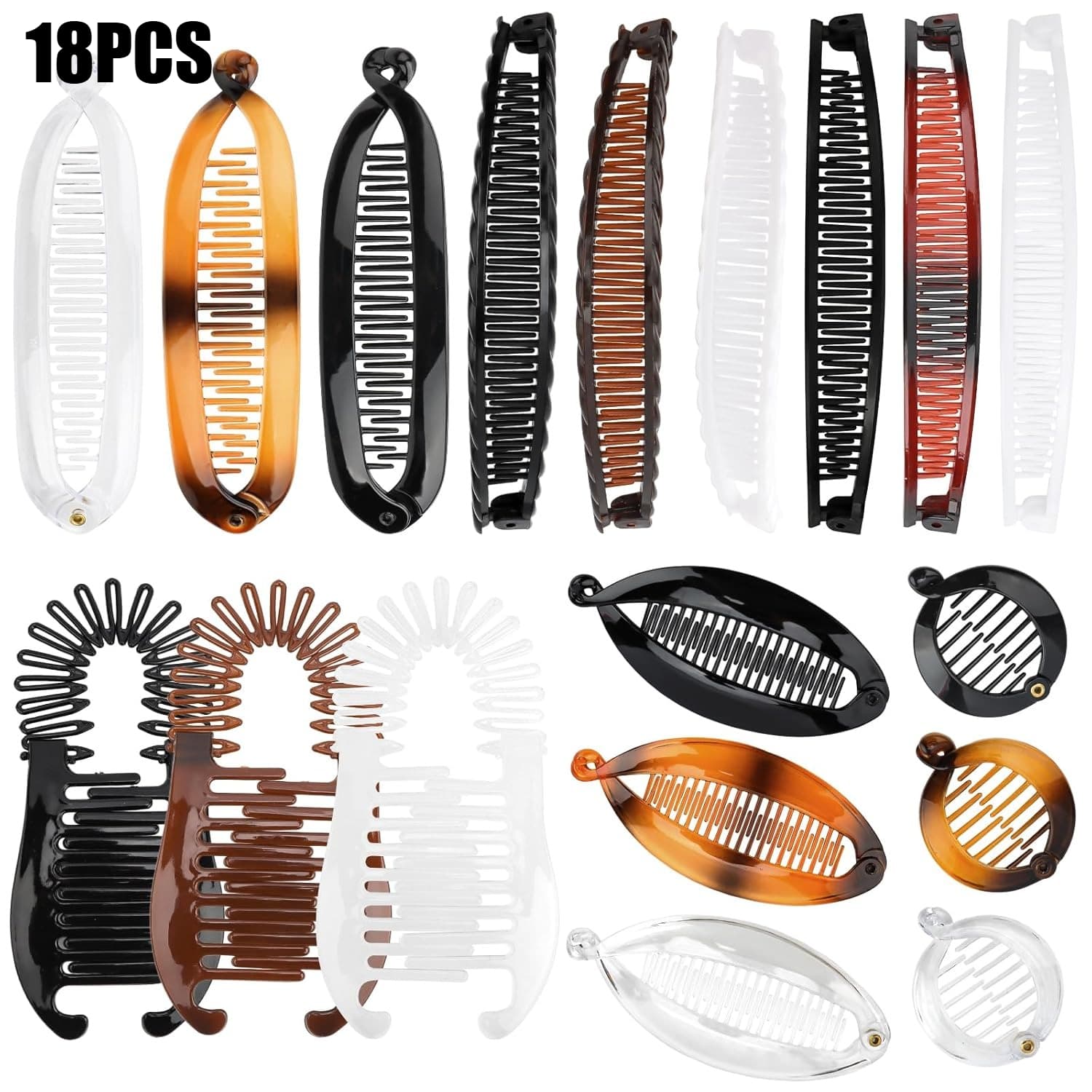 TEMU 18pcs Banana Hair Clips For Women, Comb Banana Clips, Elegant Plastic Banana Barrettes, Retro Ponytail Hair Holder For Women, Great For Birthday Gifts, Party (6 Styles)