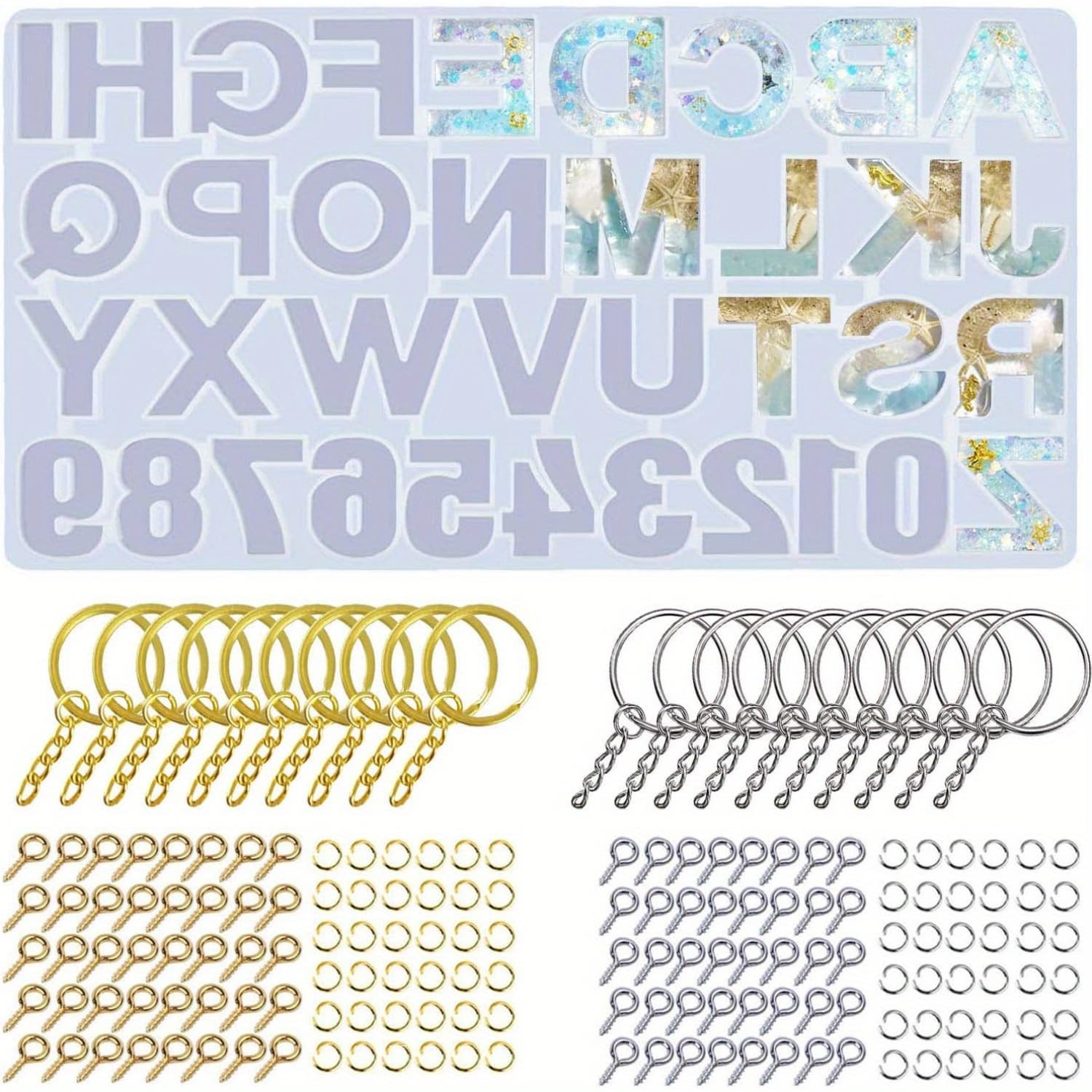 TEMU Alphabet Silicone Molds For Resin Letter Number Epoxy Casting Molds Keychain Making Kit