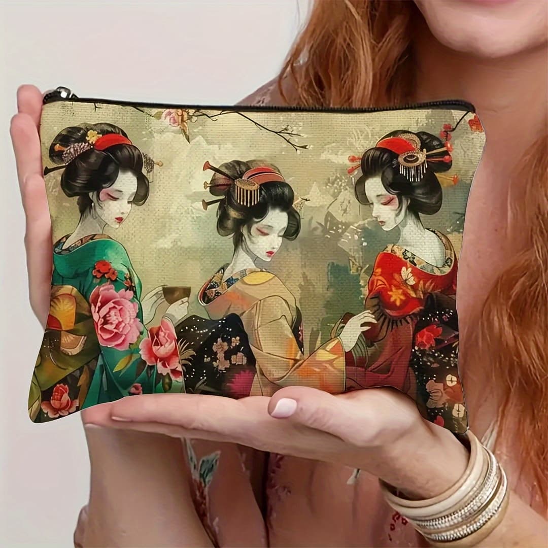 TEMU 1pc Vintage Japanese Kimono Women's Style Makeup Bag - Multifunctional Portable Cosmetic Pouch With Traditional Kimono And , Travel, Business, Gym, And Outdoor Activities, Durable Storage Ba