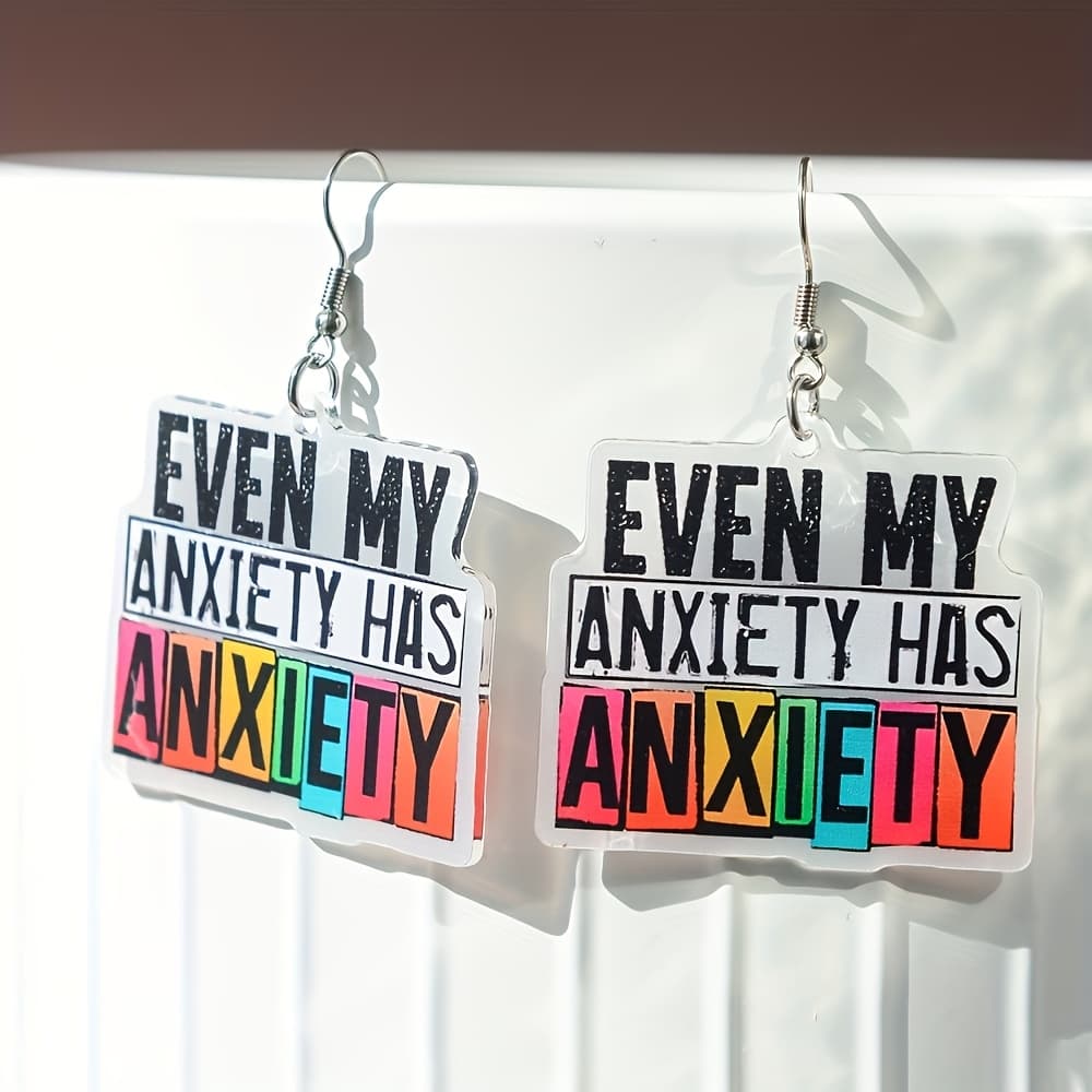 TEMU 1 Pair " My " Acrylic Earrings- Lightweight With Stainless Steel Hooks, Mixed Color Letters, Humorous Gift For Anxiety Enthusiasts, Quirky Accessories, Fonts,