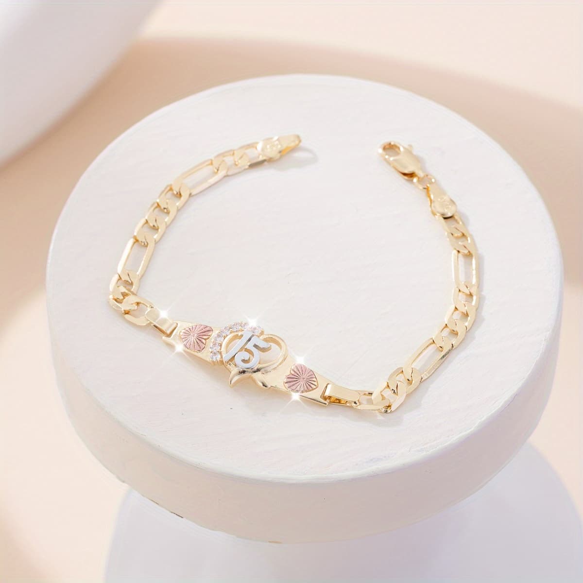 TEMU 1 Fashionable And Simple Copper 14k Gold-plated Hand-painted Colored Number 15 Bracelet, Perfect For Couples, , Or Family To Wear On Daily Or Special Occasions As A Valentine's Day Gift