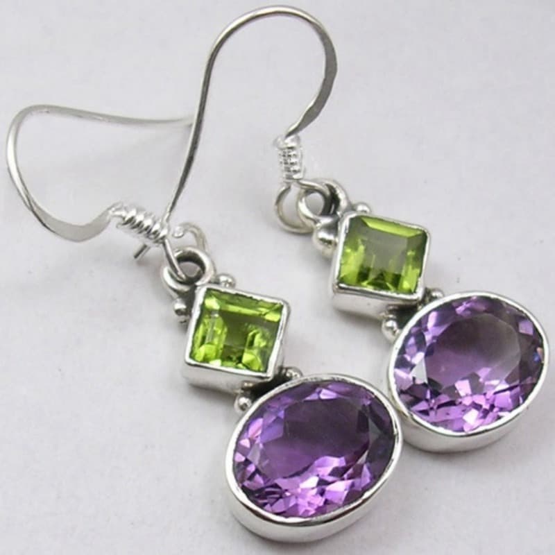 TEMU Vintage Copper Material Handmade Inlaid Green Purple Synthetic Zirconia Earrings For Women Bohemian Style Hanging Earrings, The For Gifts, Best For Christmas