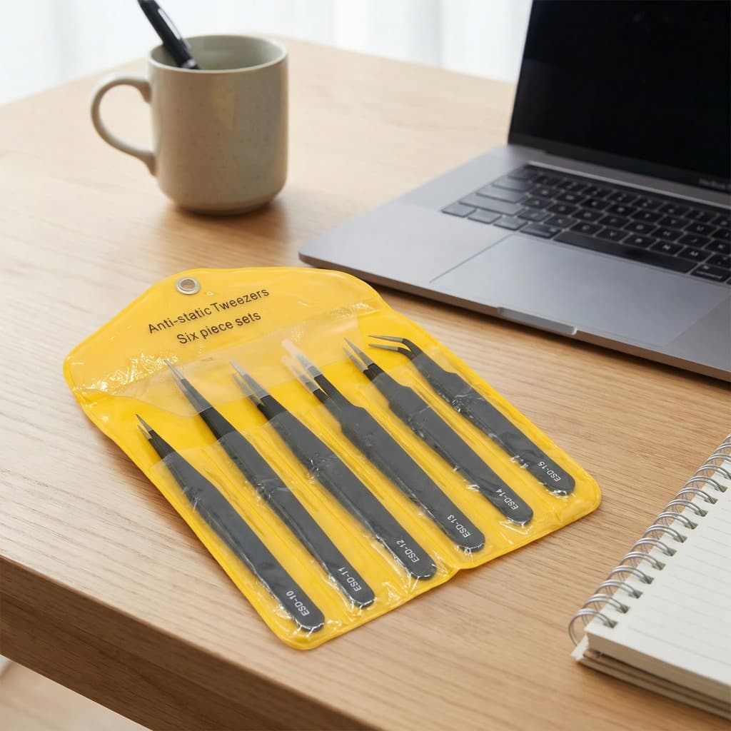 TEMU 6pcs Set Premium Anti-static Stainless Steel Tweezers Set - Ultra-precise, Industrial-grade Tools For Home Repairs, Model Making, And Electronics. Durable, -resistant, With