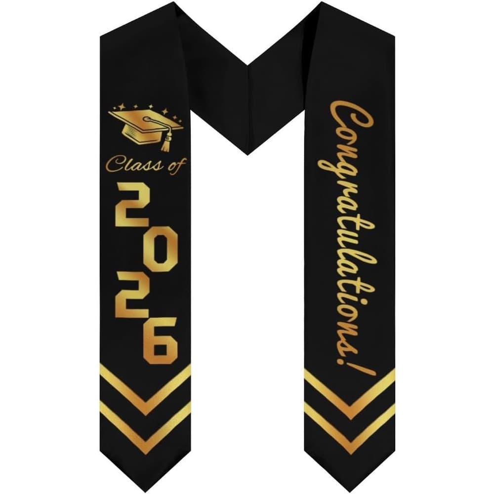 TEMU Senior Graduation Stole Class Of 2026, Black And Golden Graduation Sash, Congratulation Graduation Sash, Graduation Accessory Gift For Graduation Ceremony Congrats Grad Party