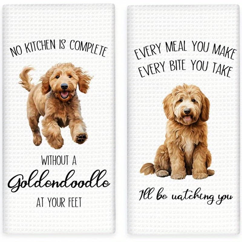 TEMU Of 2 Humorous Kitchen Towels Featuring Goldendoodles, Perfect Gifts For Dog Enthusiasts. Dish Towels That Is Complete Without A Goldendoodle, Making Them A Great Addition To For Home Decor