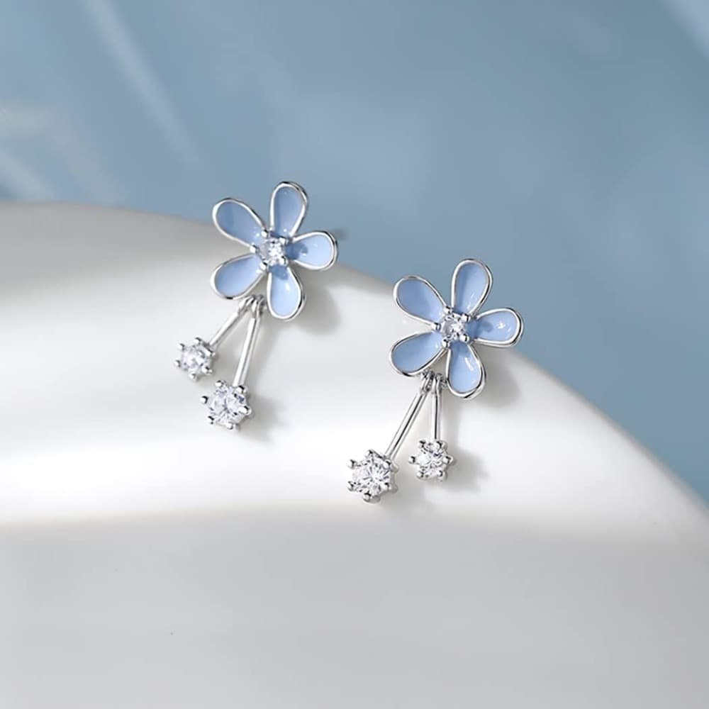 TEMU 925 Sterling Silver Blue Small Flower Beautiful Flower Earrings For Ladies And S Elegant Cz Flower Earrings