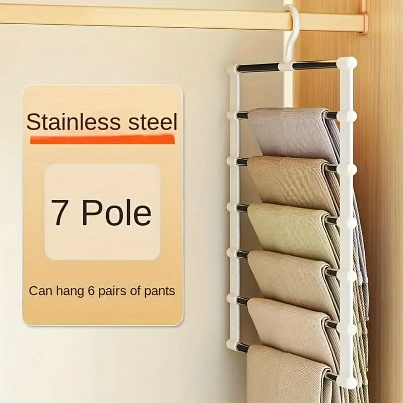 TEMU 1pc Space-saving Foldable Pants Hanger, Plastic Jeans Organizer, Stainless Steel Rods For Tight Pants And Casual Wear, Unfinished Finish, Retail Display Rack,