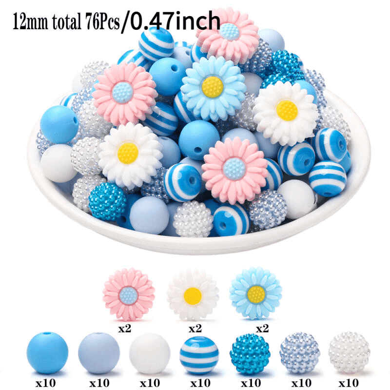 TEMU 76pcs Of Silicone Acrylic Beads Mixed With Daisy Shaped Circular Beads Handmade Bracelet Necklace Earrings Phone Chain Loose Bead Jewelry Making Kit