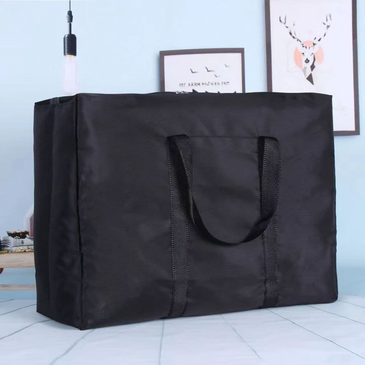 TEMU Xxl Size Black Travel Luggage Organizer Bag - With Zipper Closure & Sturdy Handle, Foldable Lightweight Durable Moving Bag, For Sports Gear Storage, Suitcase, Smooth Texture