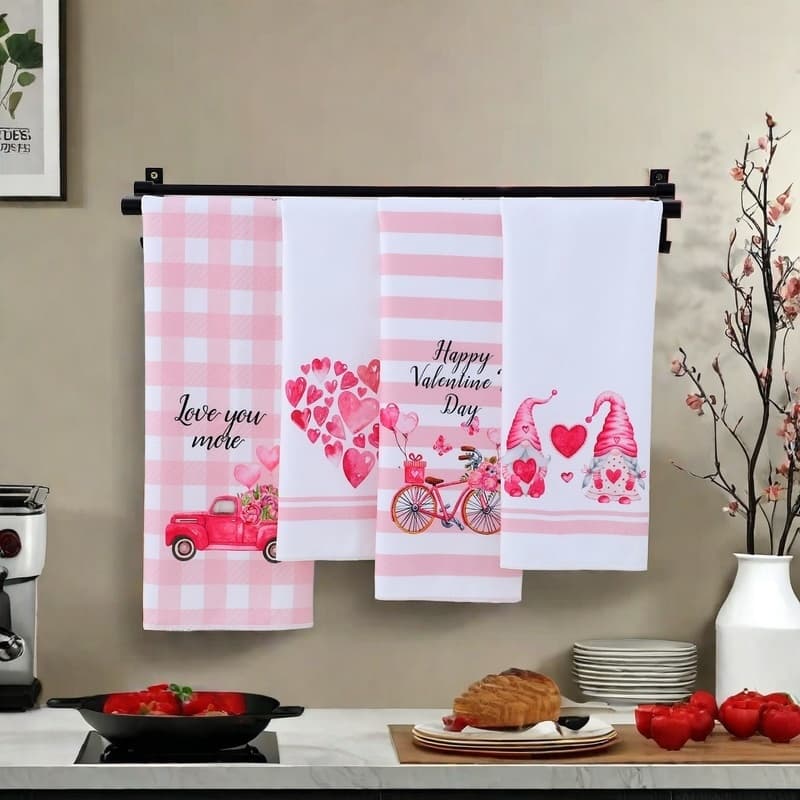 TEMU Set Of 4 Hand Towels, Ideal For Home Cleaning, Valentine's Day Decor For Couples, Measuring 18x28 Inches, Kitchen And Dish Towels For Valentine's Day For Home Decoration