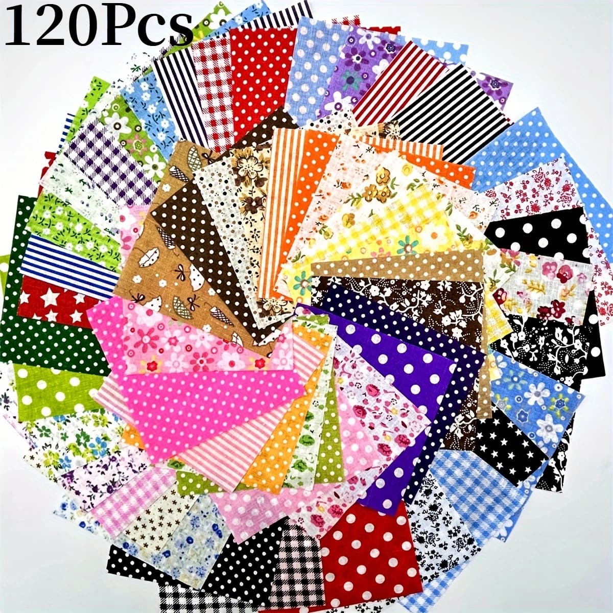 TEMU 120pcs Assorted Print Fabric Squares For Quilting, Sewing, And Craft Projects - Vibrant Floral And Geometric Patterns, High-quality Polyester, Perfect For Scrapbooking And Sewing
