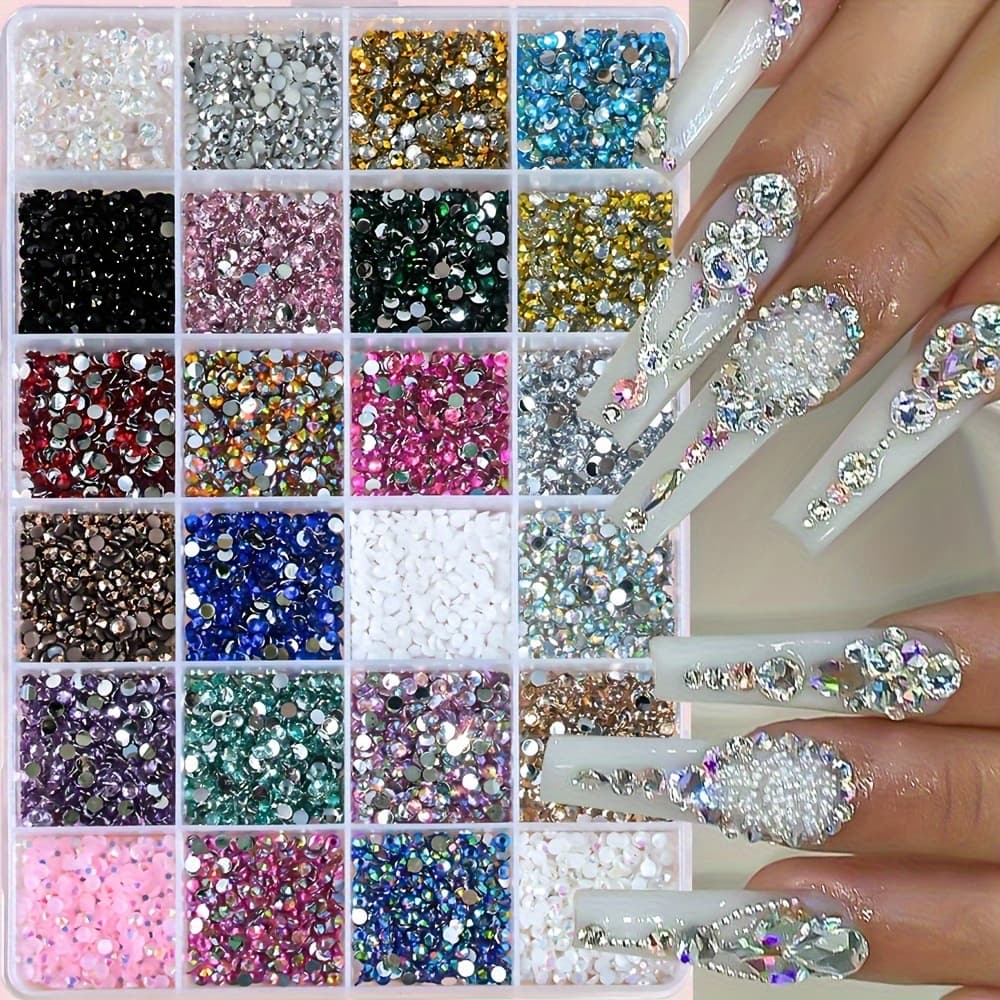 TEMU 24grid/box Round Resin Flatback Glitter Rhinestones Colorful 3d Charms Nail Decorations Crafts Bling Manicure Tool Additions