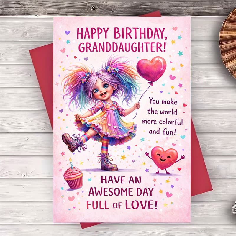 TEMU 2pcs (one Envelope And 1 Greeting Card)birthday Greeting Card For Granddaughter Colorful Perfect For And Sending Occasionsgreeting Card