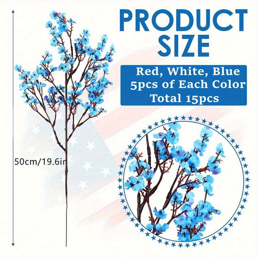 TEMU 15pcs Artificial Flowers, Real Touch Petals, Patriotic Flowers For Home Decor Floral Arrangement Table Centerpieces, Holiday Decoration