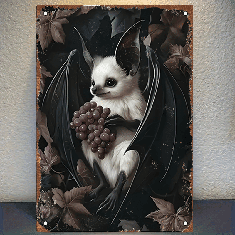 TEMU Mysterious Bats And Grapes- Vintage Metal Iron Sign, Perfect For Living Room, Bedroom Or Office, Indoor/ Outdoor Use, Inspirational Decor | Durable Wall Print, 08 X 12 Inch