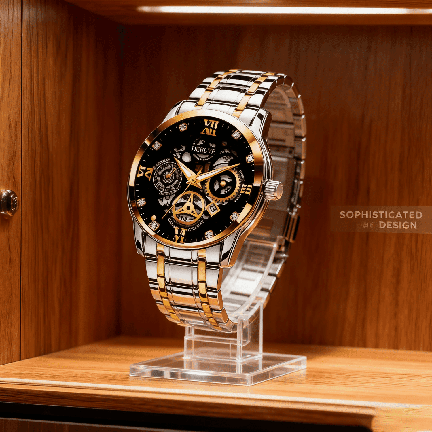 TEMU Men's Luxury Watch - Elegant Face With Luminous Hands, Stainless And Case, Date Display - Ideal Gift For Business Professionals, Luxury Watch, Without Battery