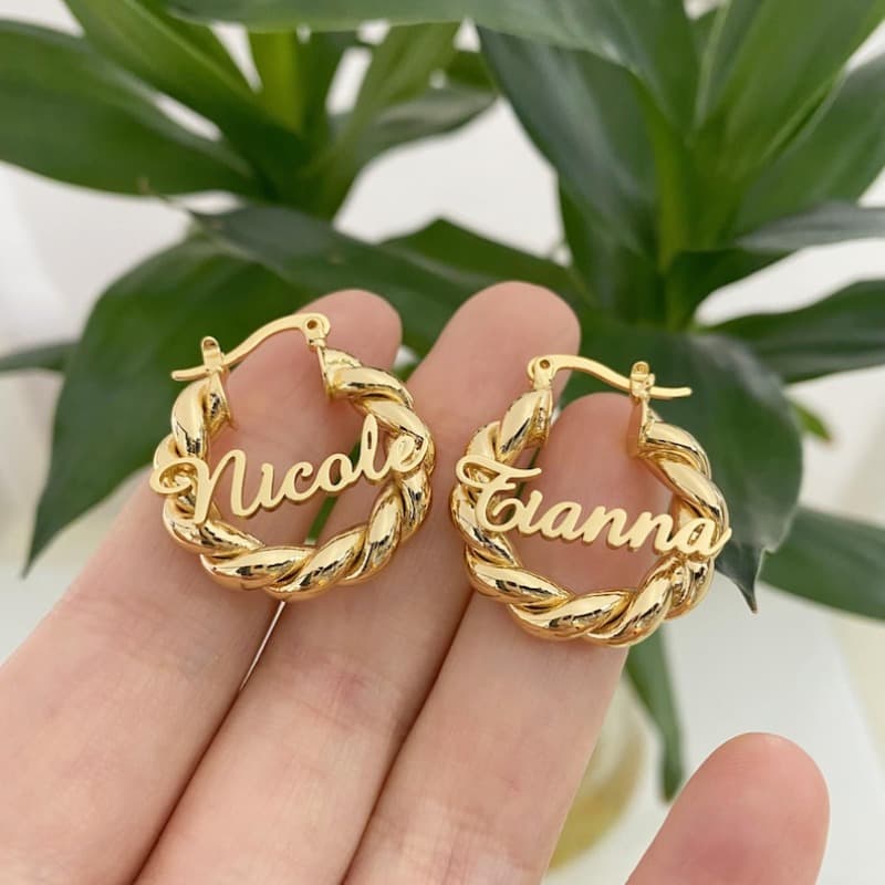 TEMU Custom Name Hoop Earrings, Personalized Mini Twist Hoops, Jewelry Gift, Nameplate Earrings, Twist Hoop Earrings, Name Earrings For, Christmas Gift, Party Accessories, For Teenager