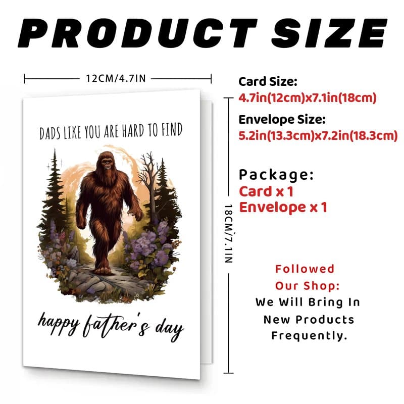 TEMU 1pc Dad Card - Sasquatch-themed Father's Day Greeting With Envelope, Unique Design For Stepdad, Grandfather, Or Daddy - Funny Gift For Party Decorations & Thank You Notes
