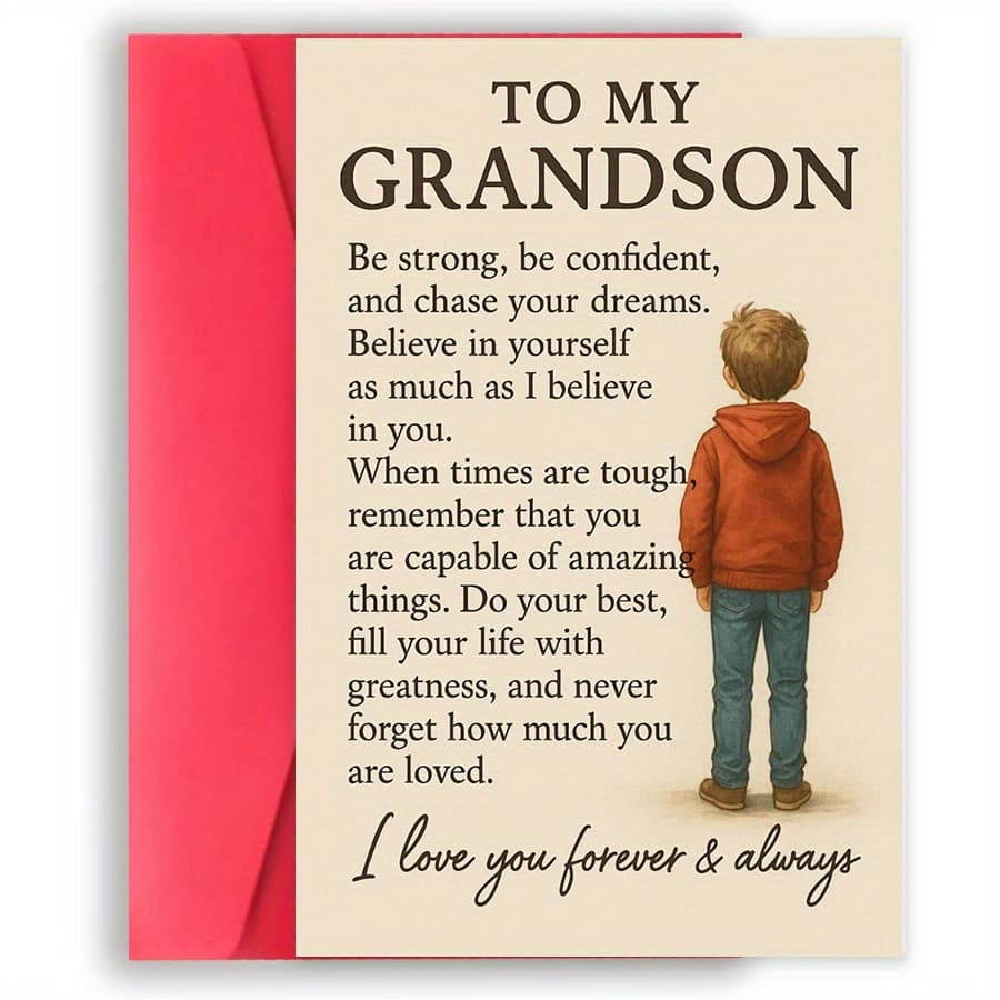 TEMU 1pc Grandson Greeting Card From Grandparents Encouragement Inspirational Message For Birthday Graduation Or Special Occasion Gift To And Support (with Envelope + Greeting Card)