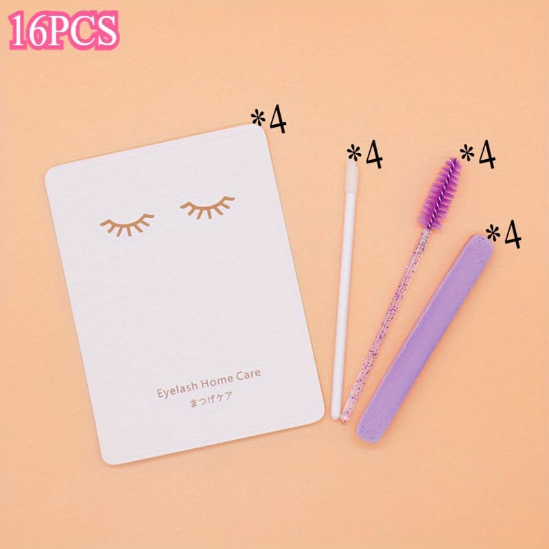 TEMU 16pcs Professional Eyelash Extension Set, Featuring Salon- Including Micro Brushes And Cleansing Swabs, Designed For Gentle Application At For Home Or In A Salon (16pcss/4 Sets)