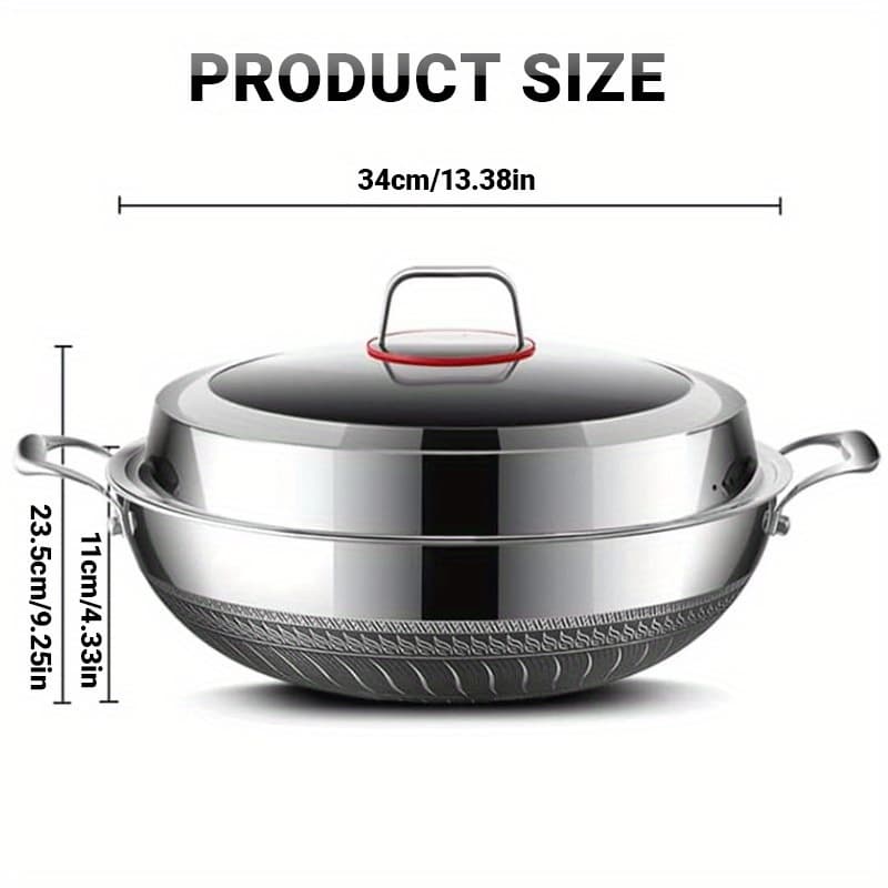 TEMU 34cm Double-handled Soup Pot And Frying Pan Made Of Steel, Suitable For Dual Use (, Produces Less Smoke, Comes With A Lid) - Perfect For Thanksgiving