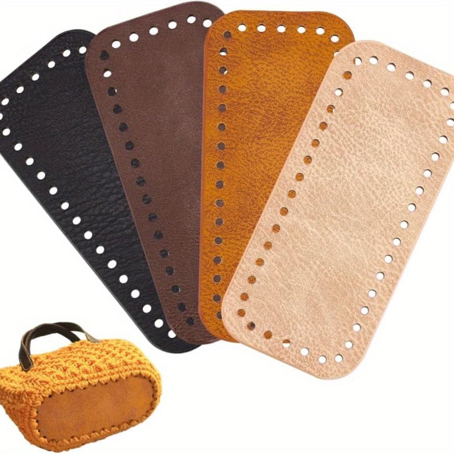 TEMU 4pcs Pu Leather Bag Bottom For Crochet, 7 X 3 Inch Rectangle Bag Pad Cushion Base Shaper Crochet Bag Bottom Shaper With Holes For Diy Crochet Bag Shoulder Bags Purse Making, , Diy Wallet Making