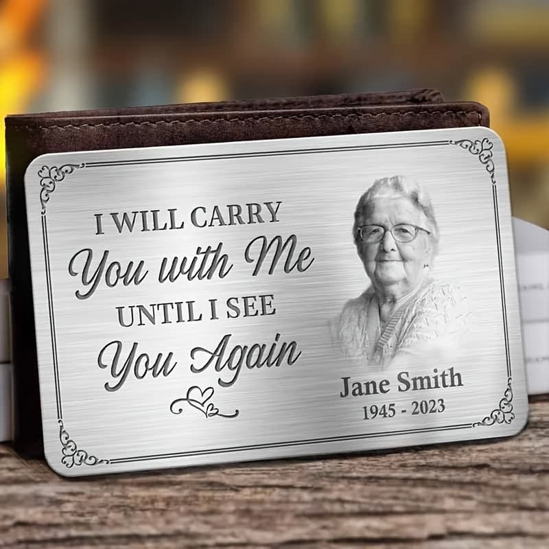 TEMU Customized Personalized Memorial Wallet Cards Printed With Your Photo, Name, And Date, Making Them A Sympathy Gift For . Are Perfect For Commemorating Parents, Grandparents,
