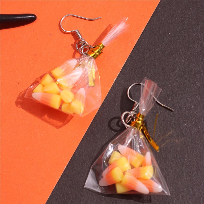 TEMU Cute Halloween Candy Earrings, Simple Bag Of Corn Pendant Earrings. Halloween Party Accessories, Halloween Gifts.