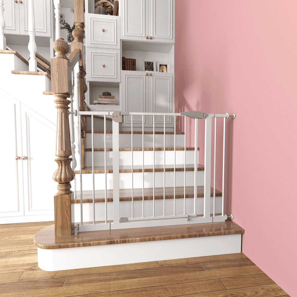 TEMU -44.1 Inch Wide Safety Gate For Stairs, Pet Gate For Doorways, Pressure Mounted No Drill Indoor Gate, Security Barrier, White