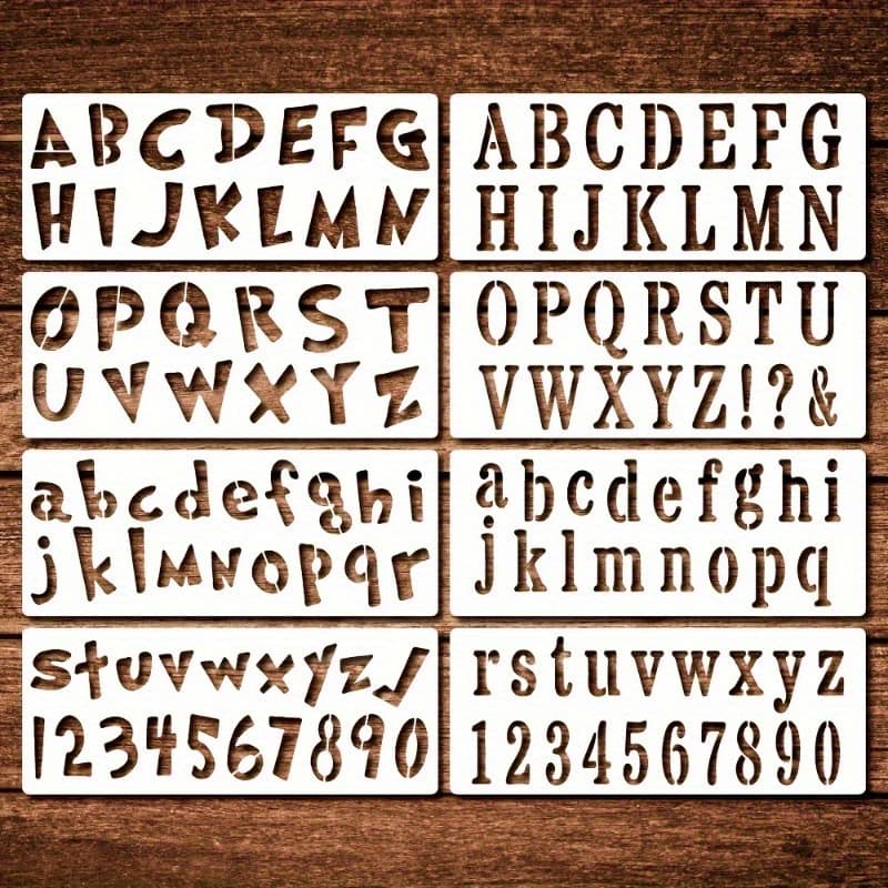 TEMU 8pcs Painting Letter Templates, 9.8x3.9in Reusable Fonts For Wood Painting, Plastic Letter Drawing Art Supplies Template, Suitable For Diary Christmas Diy And Decoration