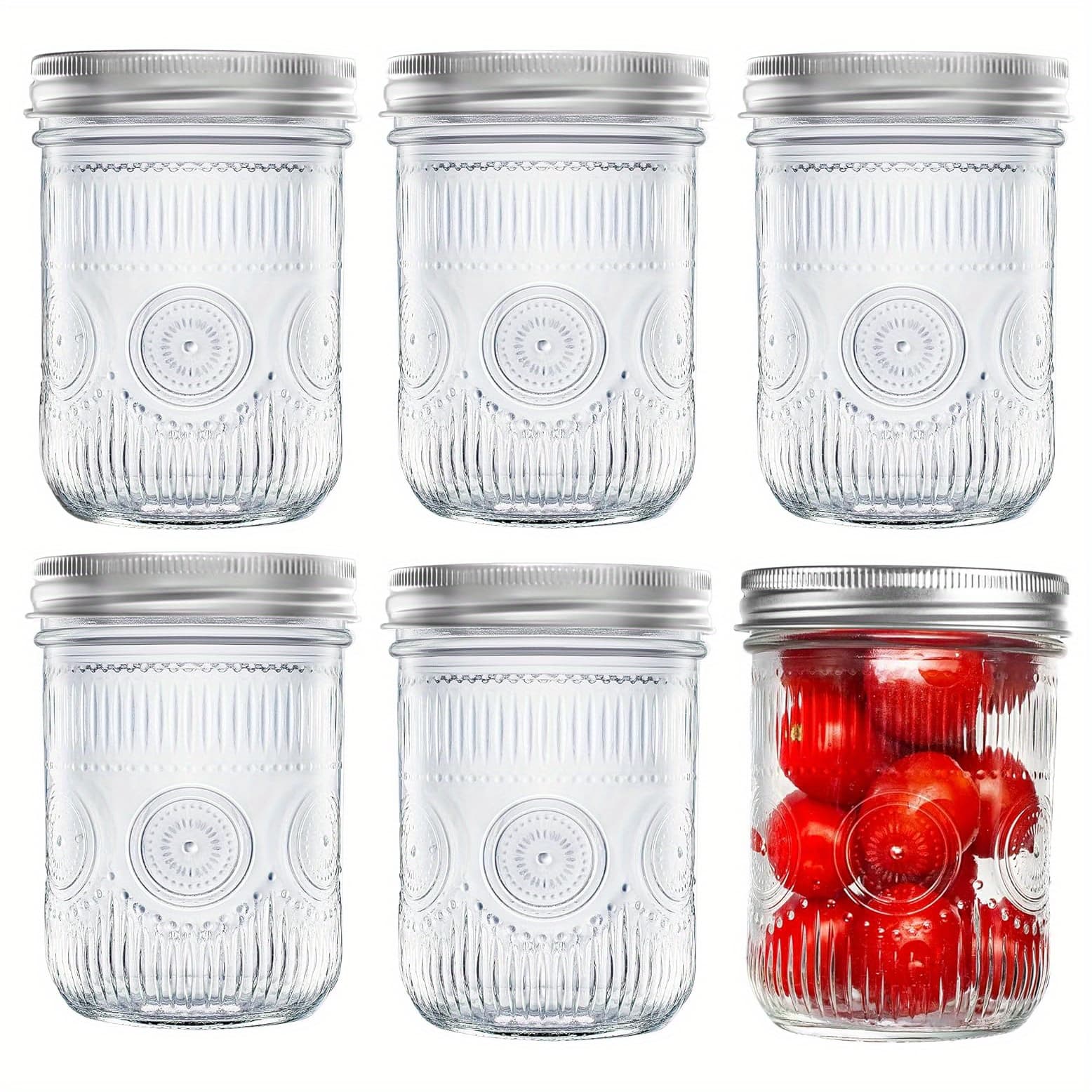 TEMU Set Of 6 Vintage Mason Jars With Lids, 16oz Capacity, Suitable For Canning, Pickling, Preserving, Fermenting, And Crafts And Decor