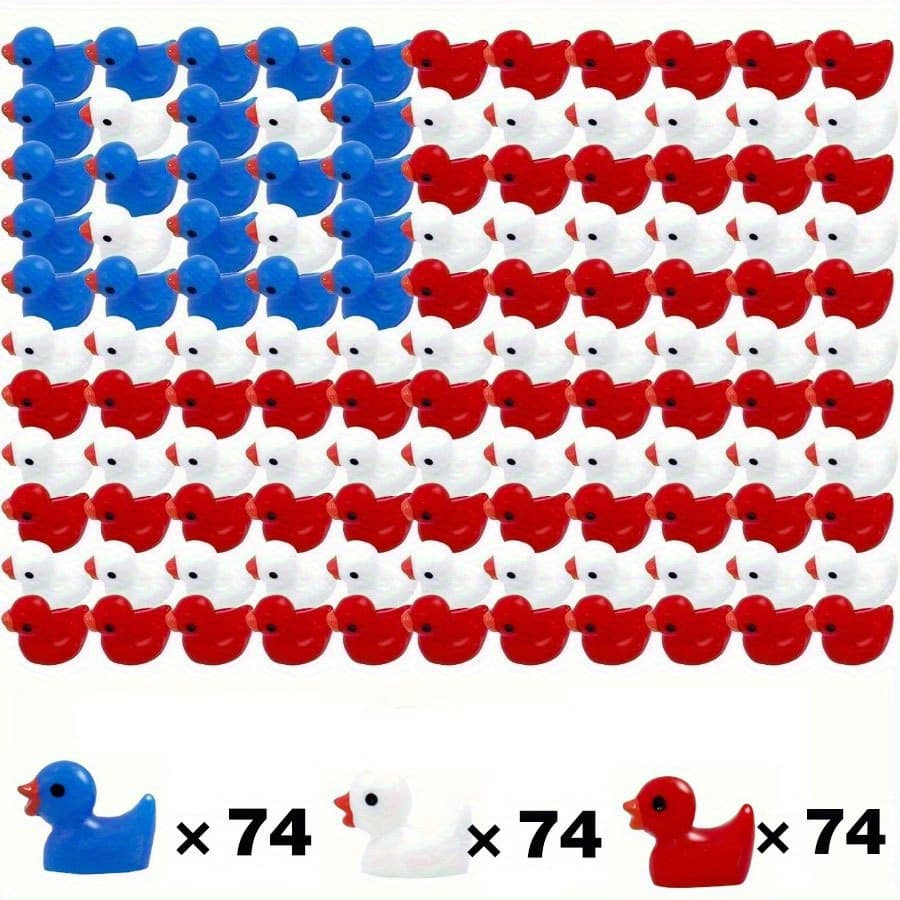 TEMU 222pcs/ 444pcs Mini Ducks, Duck Figurines, Patriotic Figurines Bulk, Memorial Day Decor Miniature Resin Ducks For Christmas Landscape