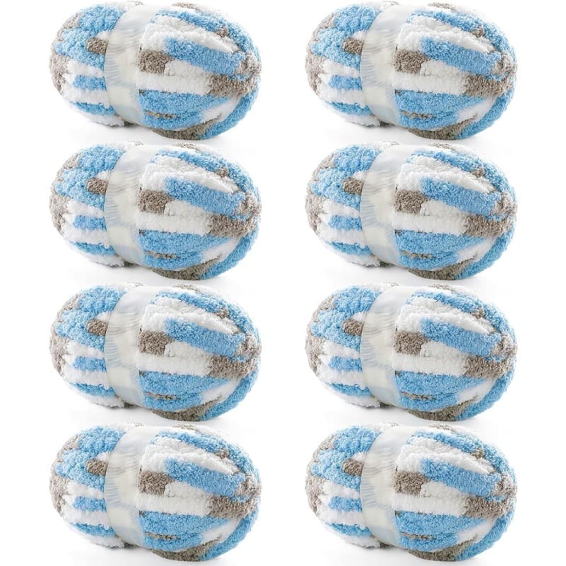 TEMU 2 Pack Chunky Yarn For Hand Knitting Chenille Blanket 228 Yards 17.64oz Rainbow Gradient Extra Thick Soft Enormous Yarn Sky Blue White Gray