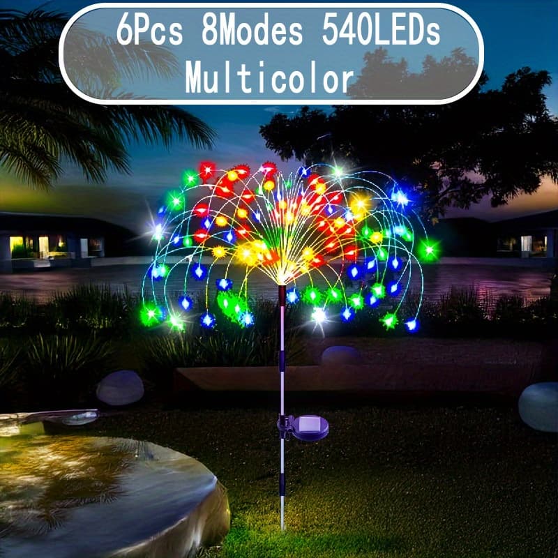 TEMU 6pcs 540-led Outdoor Fairy Lights With Firework Lights - Solar Garden Lights Suitable For Patio, Cottage, Camping, Holiday Decorations - Plastic & Firework Lights With Stakes (no)