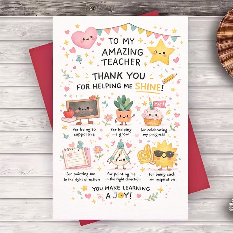 TEMU 2pcs (including An Envelope And A Greeting Card) Thank You Teacher Card, A Token Of Appreciation For , Support, And Inspiration. Ideal For Teacher Appreciation Day Or As A Back-to-school Present