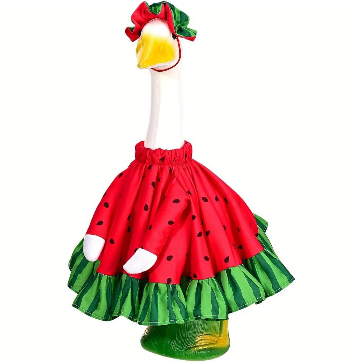 TEMU 1set Watermelon Porch Goose Outfits, Summer Dress With Frilled Hat & Skirt, Fits 23" Cement Goose Statue Decor, Holiday Party Outdoor Yard Decor