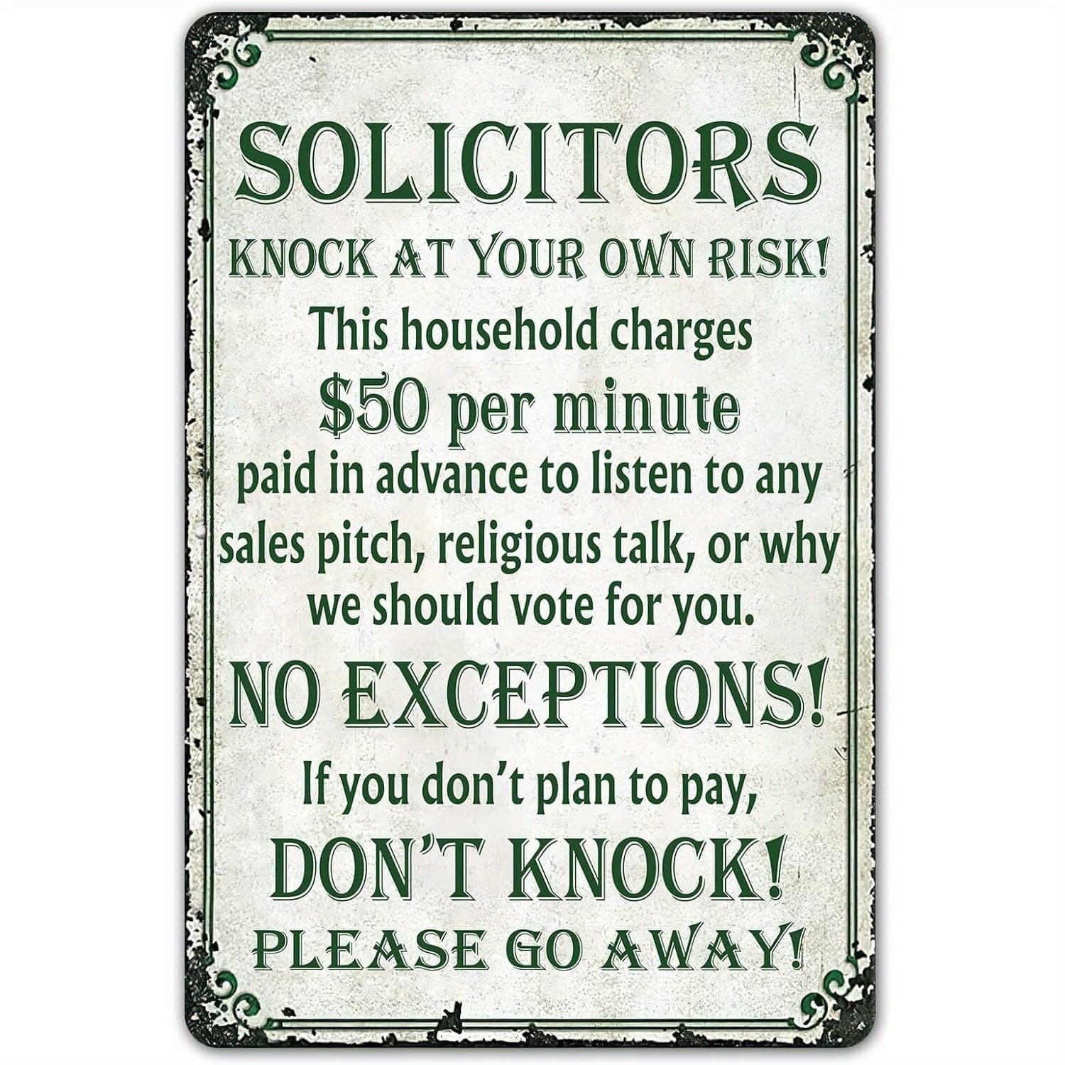 TEMU 2d Flat - Decorative Signs& Plaques, [] Funny No Soliciting Tin Metal Signs 8*12 For House, Door Yard Busines