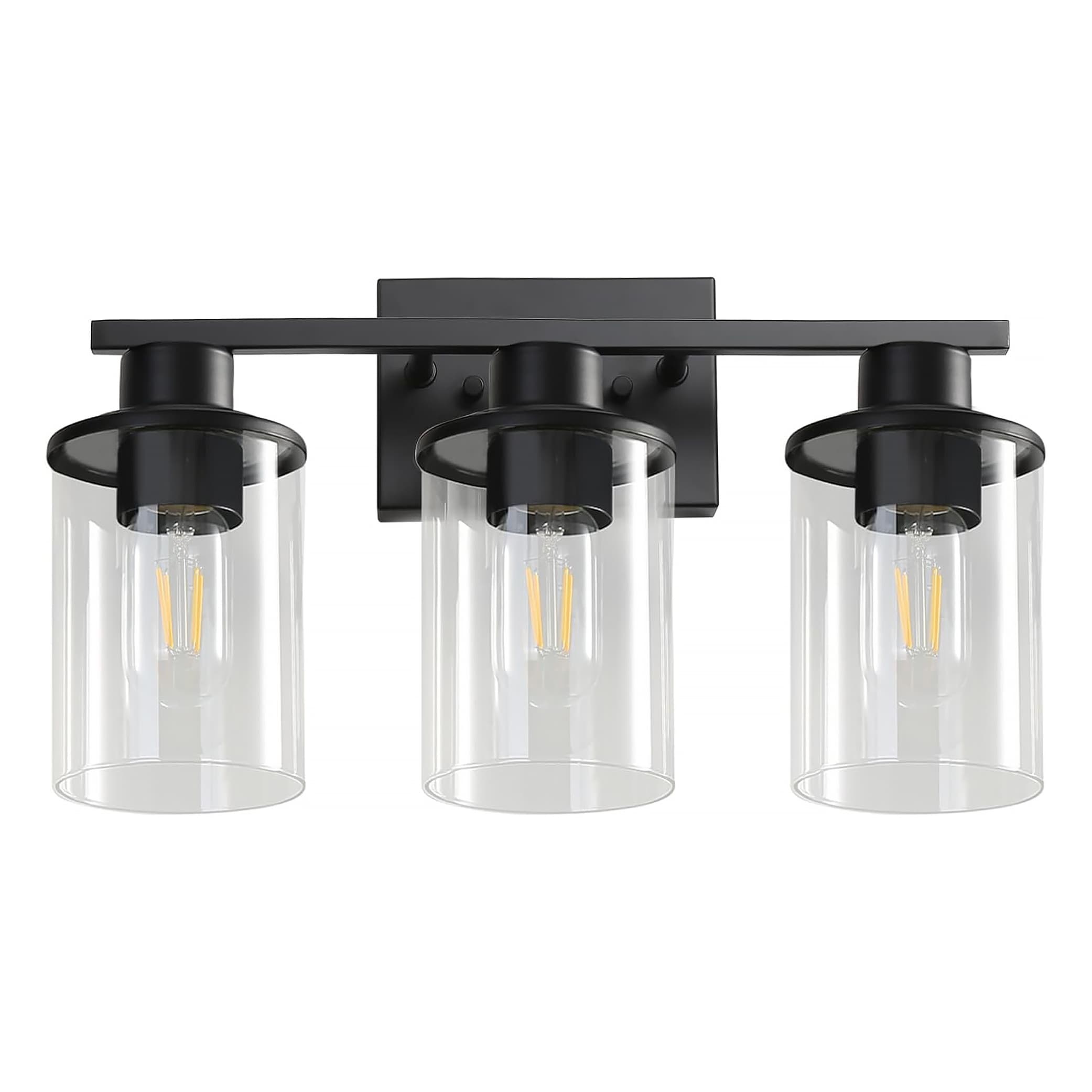 TEMU 3 Light Bathroom Vanity Light, Matte Black Bathroom Light Fixtures, Modern Bathroom Lights Over Mirror With Clear Glass Shade, Wall Sconce Lighting For Bedroom Living Room(no Bulb)