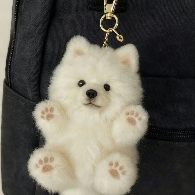TEMU Cute Samoyed Plush Doll Keychain, High-value Backpack Charm, Lifelike Puppy Car Keychain For Women, Best Friend Birthday Gift, For Gifts