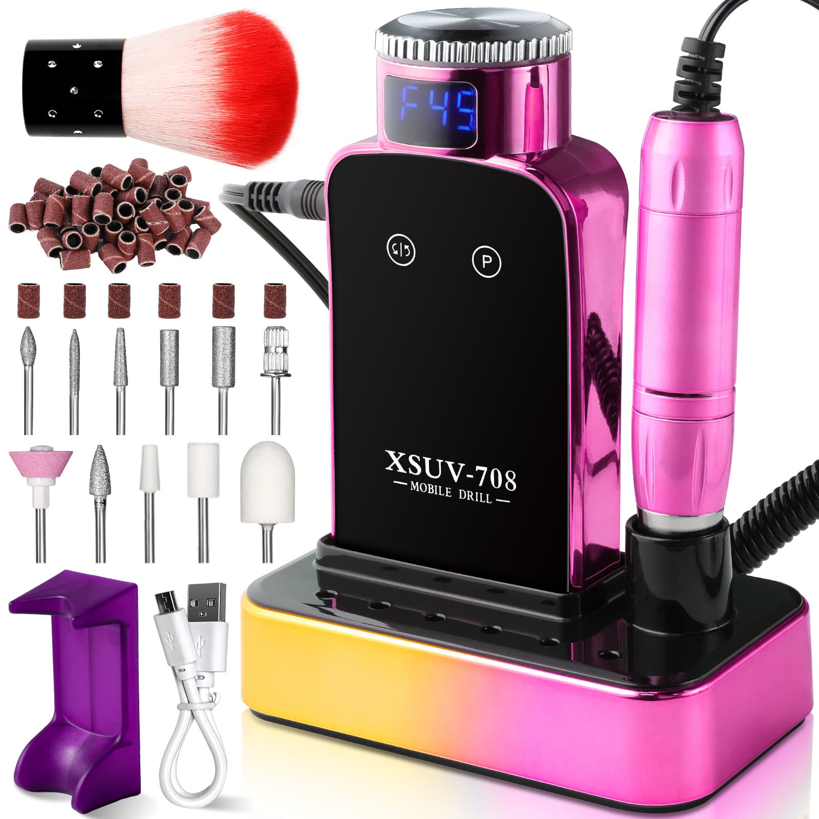 TEMU 45000rpm Rechargeable Nail Drill Machine With Large Lcd Display Professional Nail File Electric Machine Manicure Polish Sander