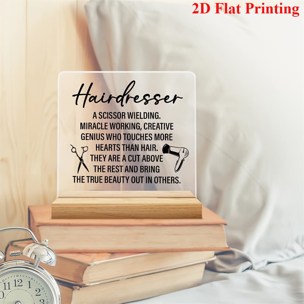 TEMU 2d Flat, 2d Flat Print Acrylic Desktop Sign - Stylist Appreciation Gift, High-quality Transparent Salon Decor For Barbershops, Hair Salons & Home Offices, Gift, 2d Flat