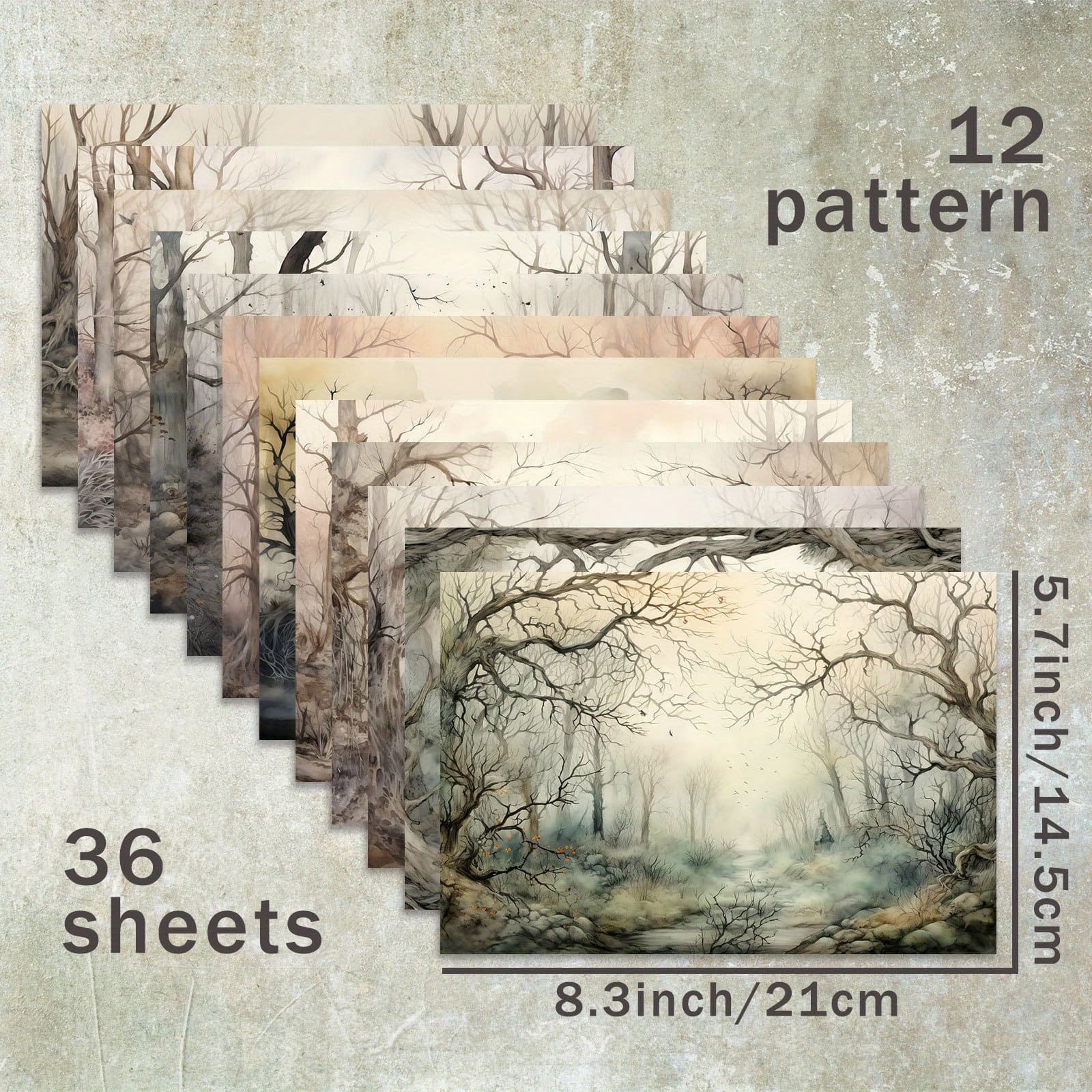 TEMU 36 Sheets Of A5 (mysterious Misty Withered Forest Background) Scrapbooking Paper, Suitable For Bullet Journal Junk Journal Greeting Card Background And Crafts