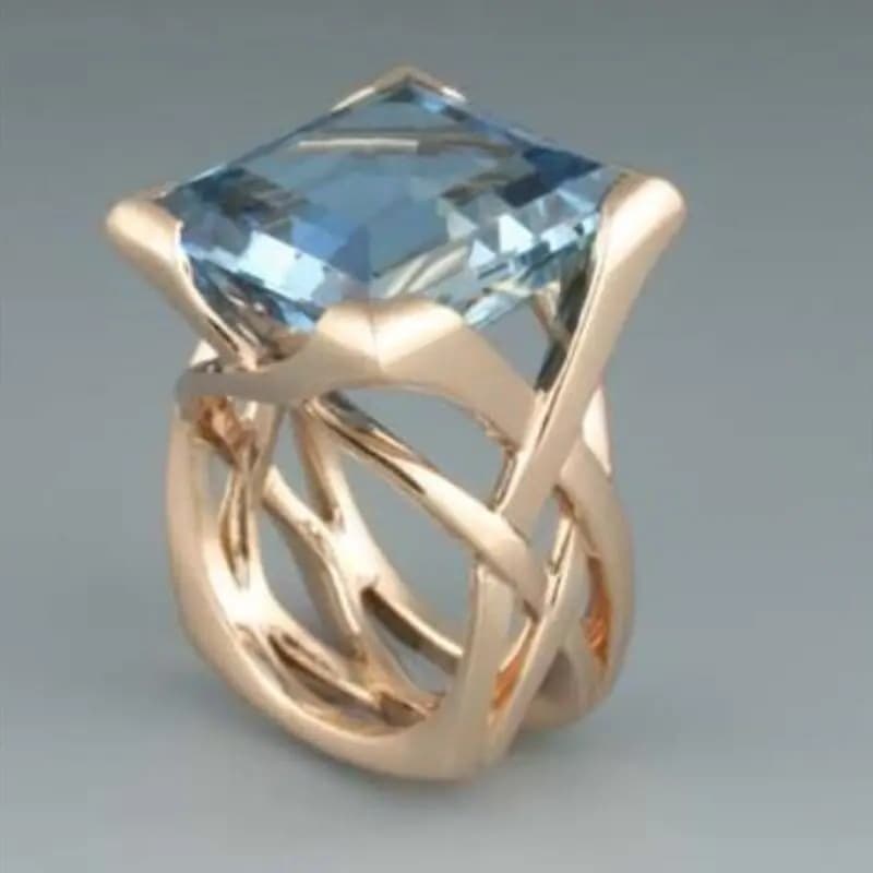 TEMU A Uniquely Designed 14k Gold-plated Engagement Ring Featuring A Sparkling Light Blue Cubic Zirconia Intricate , Luxury Brand Jewelry, Making It A Gift, In Sizes