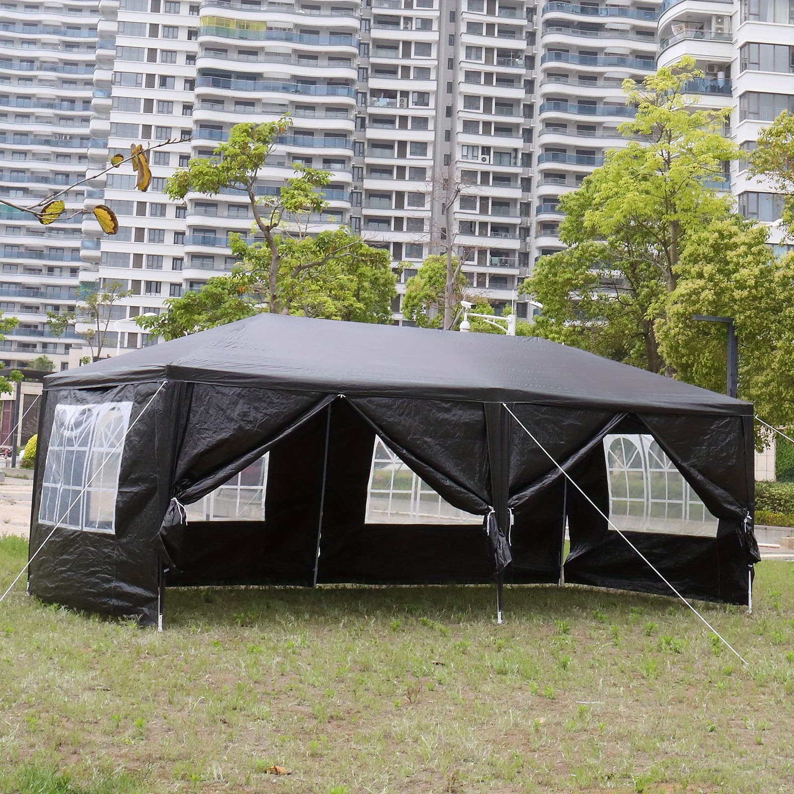 TEMU 10*20ft/ 10*30ft Black 6-sides-2 Doors/ 8-sides-2 Doors Low-profile Awning Iron Pe Cloth
