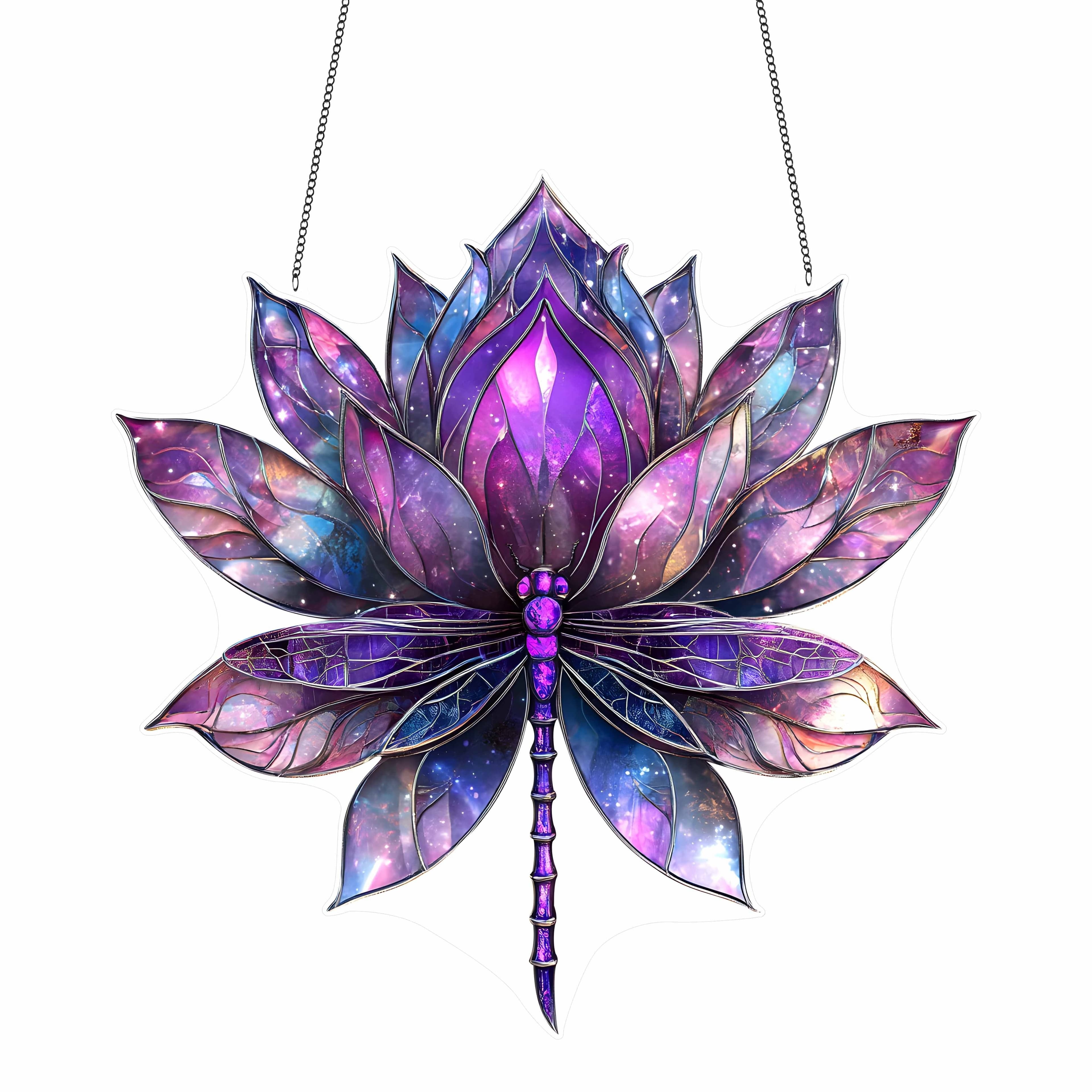 TEMU Purple For Lotus & Dragonfly Sun - 8"x8" Acrylic Stained Window Decor, Ideal For Home, Office, And Wedding Decoration, Perfect Gift For Christmas New Year's Valentine's Day