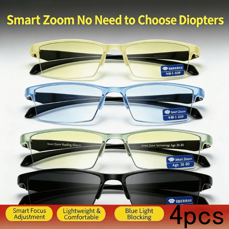 TEMU 4pcs-4 Kind Of Color Intelligent Adjustable Glasses, Stylish And Portable, High-definition Lenses