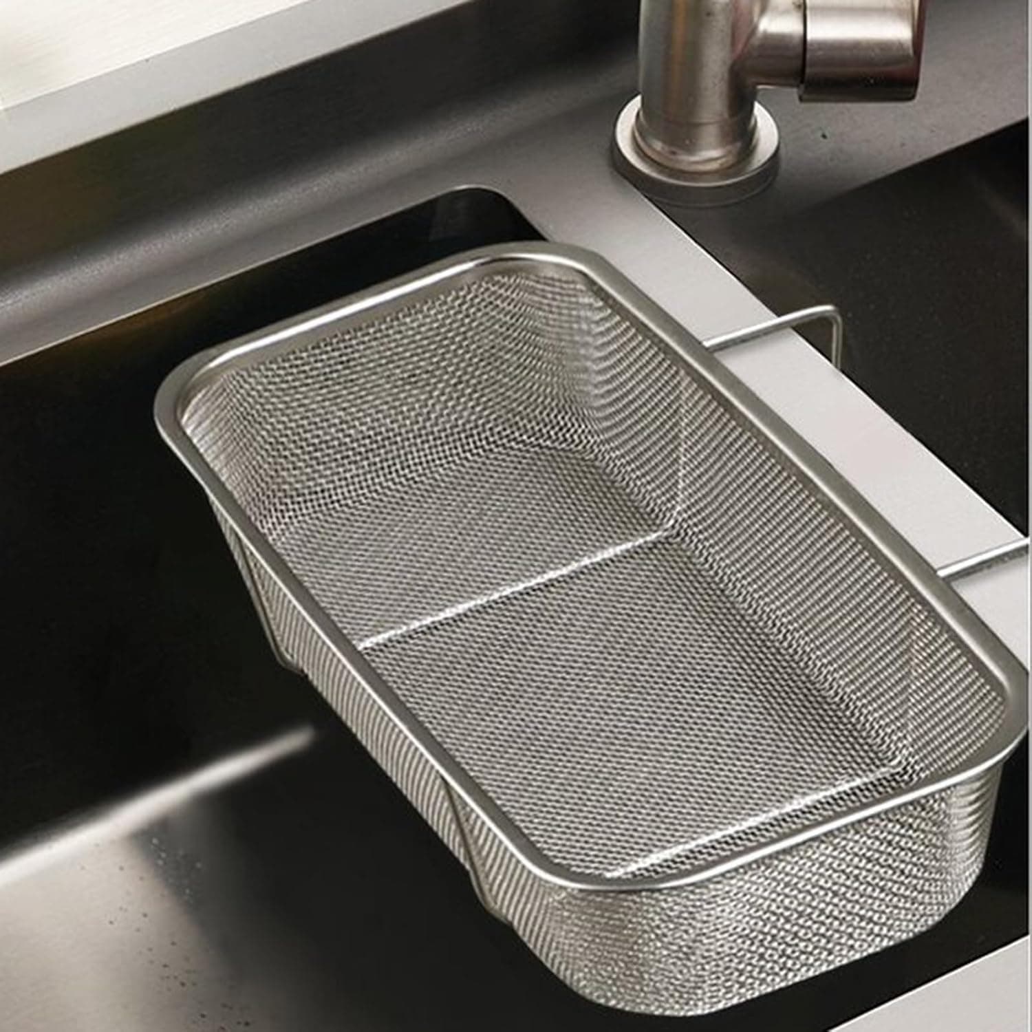 TEMU Stainless Steel Side Sink Drain Filter Basket, Corner Hanging Sink Filter Drainer Basket, Kitchen Sink Food Scrap Filter And Vegetable Fruit Cleaning Basket (silvery Rectangle)